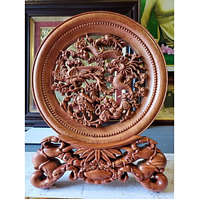 Mua Đĩa gỗ bày bàn - chữ Lộc  cha mẹ   lý ngư vọng nguyệt  tứ linh  chân dung Bác Hồ