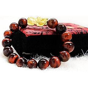 Vòng tay phong thủy đá mắt hổ đỏ MS254-8M Tỳ hưu vàng