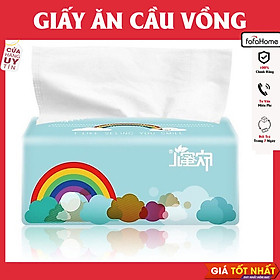 Thùng 30 Gói Khăn Giấy Ăn Cầu Vồng 3 Lớp Siêu Mềm Mịn 1 Gói 300 Tờ, Khăn Giấy Khô Lau Đa Năng