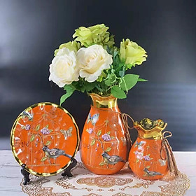 Mua Bộ bình gốm trang trí phòng khách chất liệu gốm sứ cao cấp viền vàng sang trọng hoa văn tinh tế