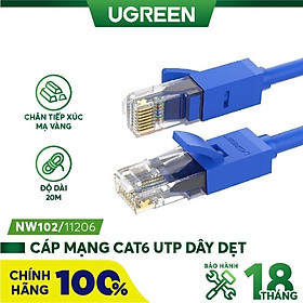 Dây mạng bấm sẵn 2 đầu Cat6 UTP Patch Cords dài 20M UGREEN NW102 11206 - Hàng chính hãng