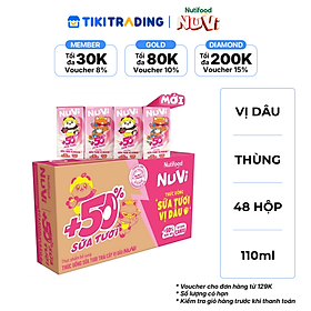 Thùng 48 hộp Thức Uống Sữa Tươi Trái Cây Tươi NuVi Vị Dâu 110ml - Tăng Cường Chiều Cao, Phát Triển Trí Não