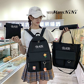 Balo nữ combo 4 món đi học thời trang Cặp- Balo sinh viên học sinh đa năng mèo đọc sách cute ulzzang Back in hình sticker