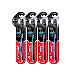 Bộ 4 bàn chải đánh răng Colgate than hoạt tính kháng vi khuẩn SlimSoft Charcoal mềm mảnh (Màu và Bao bì ngẫu nhiên)