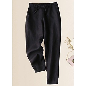 Quần baggy linen nữ ống bó phong cách Nhật Bản, chất vải linen mềm mát, thời trang trẻ