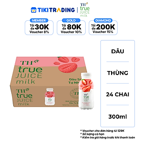 Thùng 24 chai nước uống sữa trái cây TH true JUICE milk dâu tự nhiên 300 ml (300 ml x 24)