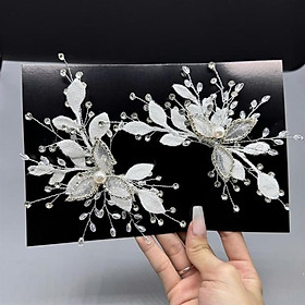 Cài tóc cô dâu lá nhũ đính đá mẫu mới t9/2024