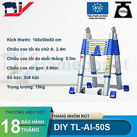 Thang nhôm rút đôi DIY TL-AI-50S chiều cao sử dụng tối đa chữ A 2.4m chữ I 5m - Tiêu chuẩn chất lượng an toàn Châu Âu