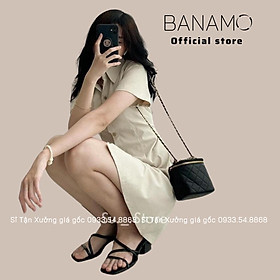Váy sơ mi bigsize thô mềm chiết eo lưng chun phong cách Ulzzang Thời Trang Banamo Fashion sơ mi thô mềm 5915