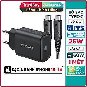 Adapter Củ Sạc Nhanh Đến 25W Type C PPS PD 3.0 QC 3.0 RAVPower RP-PC156 Dành Cho Điện Thoại Samsung, iPhone, iPad - Hàng Chính Hãng