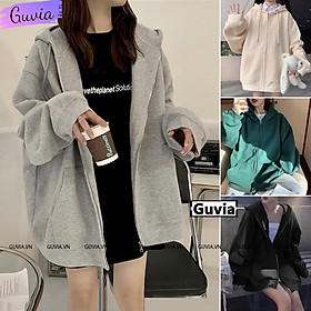 Áo Khoác Hoodie Nỉ Trơn TAY PHỒNG GUVIA 2022 Zip Nam Nữ Form Rộng BASIC Ulzzang Unisex - Xám TayPHỒNG XL<70Kg