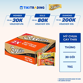 Thùng 30 Gói Mì 3 Miền Gold Chua Cay Thái 75g