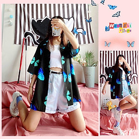 Áo sơ mi hoạ tiết tay lỡ dáng rộng, sơ mi bướm to tay lửng unisex - mm