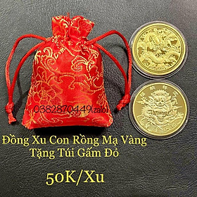 Đồng Xu Con Rồng Phong Thuỷ May Mắn Tặng Túi gấm