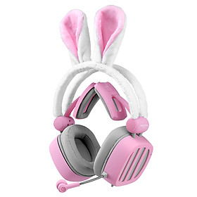 XIBERIA S21 Pink Rabbit Ears Headset 3.5mm Gaming Headset Passive Noise Cancelling Headset 7.1 Virtual Channel Live