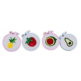 DIY Counted Cross Stitch Beginner Kit Starter Fruit Pattern Sewing Set 4pcs