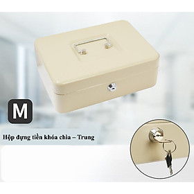 Mua Hộp két sắt chữ nhật đựng tiền mặt và đồ vật nhỏ có giá trị với khóa chìa an toàn - Màu be - Size M