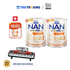 Bộ 2 Lon Sữa bột NAN INFINIPRO A2 800g Thụy Sĩ 3 với đạm quý A2 tiêu hóa tốt sau 7 ngày và 6HMO tăng cường đề kháng (2 - 6 tuổi)