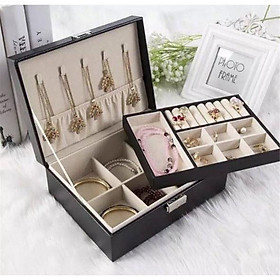 Hộp Đựng Trang Sức Da 2 Tầng - Màu Hồng, Trắng, Đen