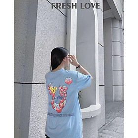 Áo Thun Unisex ️️ Áo Thun OVER Xanh Trắng ️ Nam nữ unisex - Tặng 1 Gương Mini