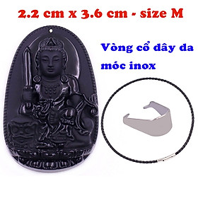 Mặt Phật Văn thù thạch anh đen 3.6 cm kèm vòng cổ dây da đen - mặt dây chuyền size M, Mặt Phật bản mệnh