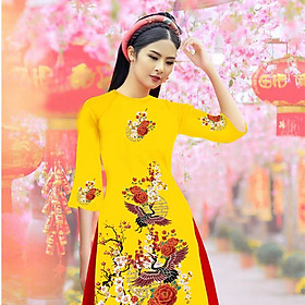 [HCM] Áo dài cách tân in chim hạt đậu trên cành đào AD037 - Khanh Linh Style