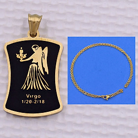 Mặt dây chuyền cung Xử Nữ - Virgo inox rắn vàng kèm dây chuyền inox vàng, Cung hoàng đạo