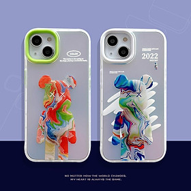 Ốp Lưng Cho Iphone 14 Pro Max / 13 Pro Max Bearbrick Gradient Màu Nước - Bum Store Galaxy Case - VIỀN XANH LÁ, VIỀN XANH LÁ