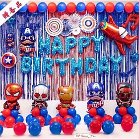 ️Set Bộ Trang Trí Sinh Nhật Superman 2 Rèm, 4 Siêu Nhân, 36 Bóng Xanh Đỏ,...Tặng Kèm Cây Bơm Bóng, Keo Dán