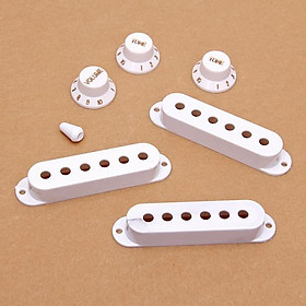 White Guitar Pickup Cover and Knobs Switch Tip Set