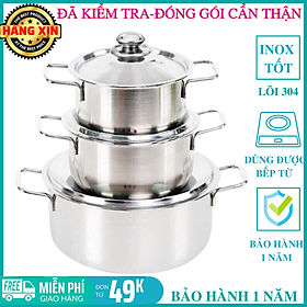 Mua BỘ 3 NỒI SHARP 24cm 20cm 16cm NẮP INOX CAO CẤP DÙNG ĐƯỢC BẾP TỪ VÀ MỌI LOẠI BẾP - BỘ NỒI INOX CHẮC CHẮN TIỆN L