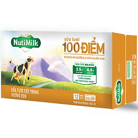 Thùng 12 Hộp Nutimilk Sữa Tươi 100 Điểm - Sữa Tươi Tiệt Trùng Đường Đen Hộp 1 Lít