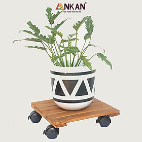 Đế Lót Chậu Cây Có Bánh Xe Dùng Để Chậu Cây Chậu Hoa Ngoài Trời Hoặc Trong Văn Phòng Giúp Không Gian Gọn Gàng Sạch Sẽ - Đế Vuông Màu Vàng Cạnh 30Cm Gỗ Tràm Bền Bỉ Thương Hiệu ANKAN
