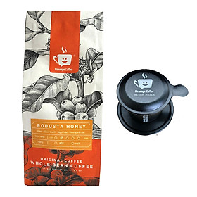 Combo Cafe Rang Mộc Xay Nguyên Chất Robusta Honey Thượng Hạng 100% Và Phin Cà Phê Màu Đen Cao Cấp - Message Coffee