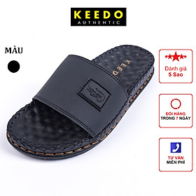 Dép da nam quai ngang cao cấp đế massage KEEDO KD0613 - Màu đen - 39