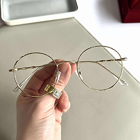 Kính đi đường nam nữ dáng mắt tròn dễ đeo gọng kim loại thời trang