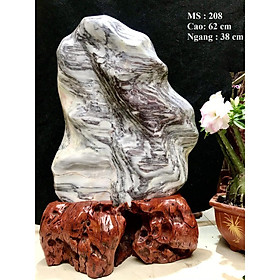 Đá cảnh tự nhiên Vân Serpentine trắng đen như tranh KT : C62xN38 cm (MS : 208)