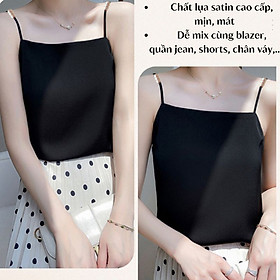 Áo 2 dây nữ lụa satin cao cấp mặc trong áo blazer, chất vải mịn, mát - AO0037