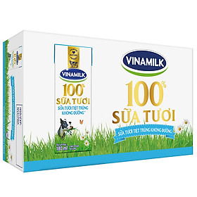 Thùng 48 Hộp Sữa Tươi Tiệt Trùng Vinamilk 100% Không Đường (180ml / Hộp)