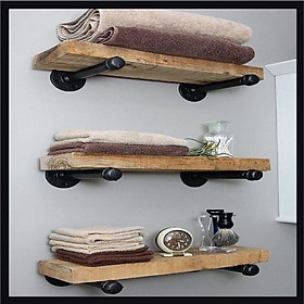 Kệ treo tường ống nước gỗ cao cấp, kệ ống nước trang trí decor nhà đẹp chất liệu ống sắt Cao Cấp