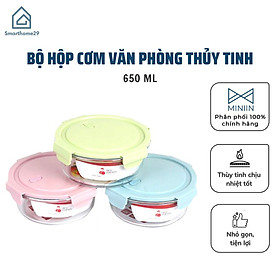 Bộ Hộp Cơm Văn Phòng, Chất Liệu Thủy Tinh Chịu Nhiệt Tốt, Nắp Nhựa PP Cao Cấp An Toàn Sức Khoẻ Tặng Kèm Bộ Thìa Đũa Và Túi Xách Tiện Lợi- Hàng Chính Hãng MINIIN