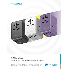 Mua Ổ Cắm Du Lịch Momax UA8 1-World 65W GaN Tiện Lợi  Nhỏ Gọn với nhiều ổ cắm thông dụng nhiều quốc gia AU/US/UK/JP/EU - Hàng chính hãng