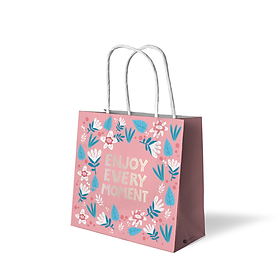 Túi giấy SDstationery Enjoy Every Moment 13.5x13.5 đựng quà, phụ kiện, mỹ phẩm, họa tiết hoa màu hồng ép kim trẻ trung