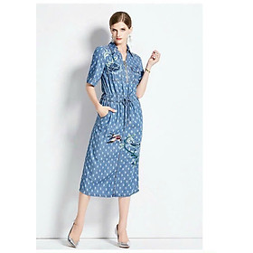 ĐẦM SUÔNG JEAN CHỮ THÊU HOA SIÊU ĐẸP