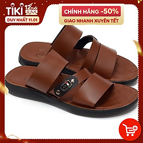 Dép da nam DUWA TNT012S - Hàng chính hãng - Quai ngang đế đúc - Nâu - 38