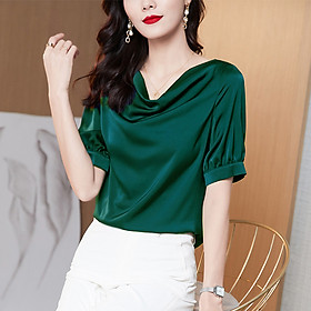 Áo lụa cổ đổ công sở cao cấp kiểu Hàn Quốc form rộng tay lỡ chất lụa