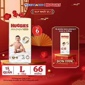 Tã quần Huggies Skin Perfect L Super Jumbo 60+6 miếng với 2 vùng thấm giảm kích ứng da