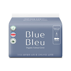 Băng Vệ Sinh Ban Đêm Blue Bleu Từ Sợi Bông Hữu Cơ Và Tinh Dầu Cây Bách Mỏng, Có Cánh (43cm)