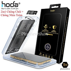 Dán cường lực HODA 2in1 Chống Chói + Chống Vân Tay/ Chống Chói + Chống Nhìn Trộm dành cho iPhone 14 Pro Max/ 14 Pro Kèm Khung Dán - Hàng nhập khẩu