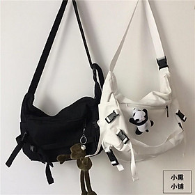 túi vải đeo chéo canvas Unisex trơn thời trang Hàn quốc đi học , đi chơi